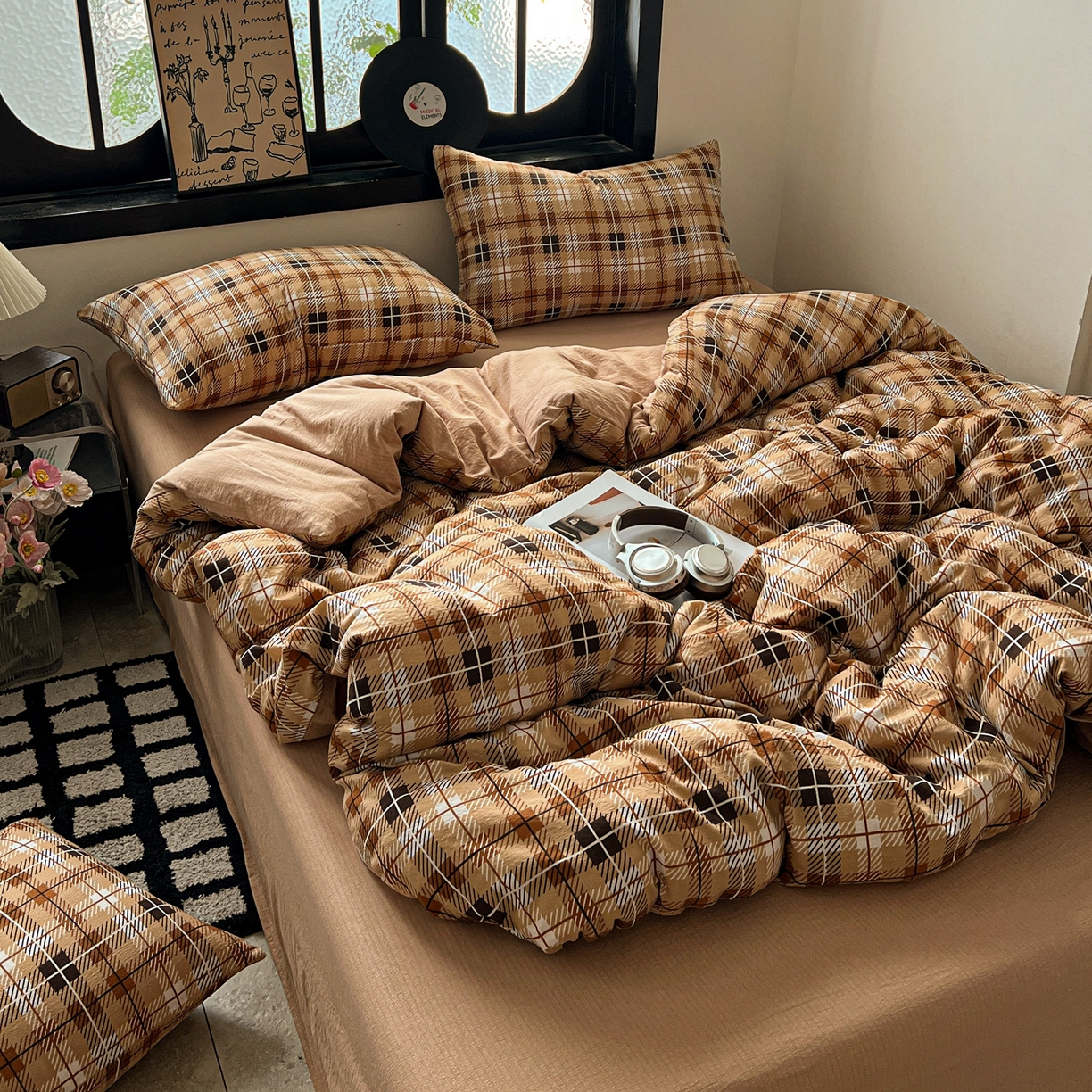 91家纺网 家纺一手货源 找家纺 花伞家居 2026新款中古风双层纱简约格纹系列（提供买家秀） 经典格子