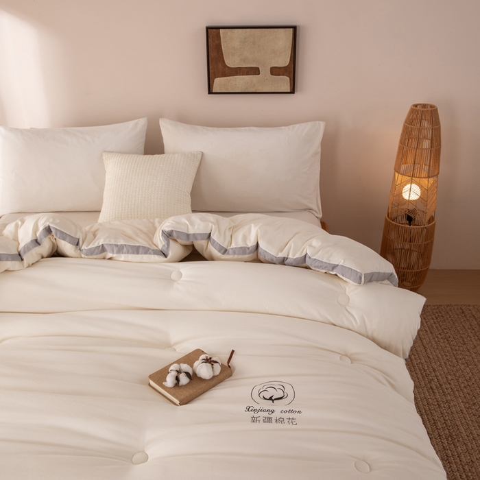 91家纺网 家纺一手货源 找家纺 圣梦莱羽绒家纺 2026新款A类棉花被夏被水洗棉春秋被7A抗菌被芯 米白