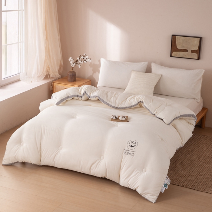 91家纺网 家纺一手货源 找家纺 圣梦莱羽绒家纺 2026新款A类棉花被夏被水洗棉春秋被7A抗菌被芯 米白