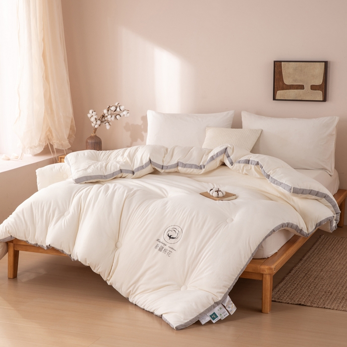 91家纺网 家纺一手货源 找家纺 圣梦莱羽绒家纺 2026新款A类棉花被夏被水洗棉春秋被7A抗菌被芯 米白