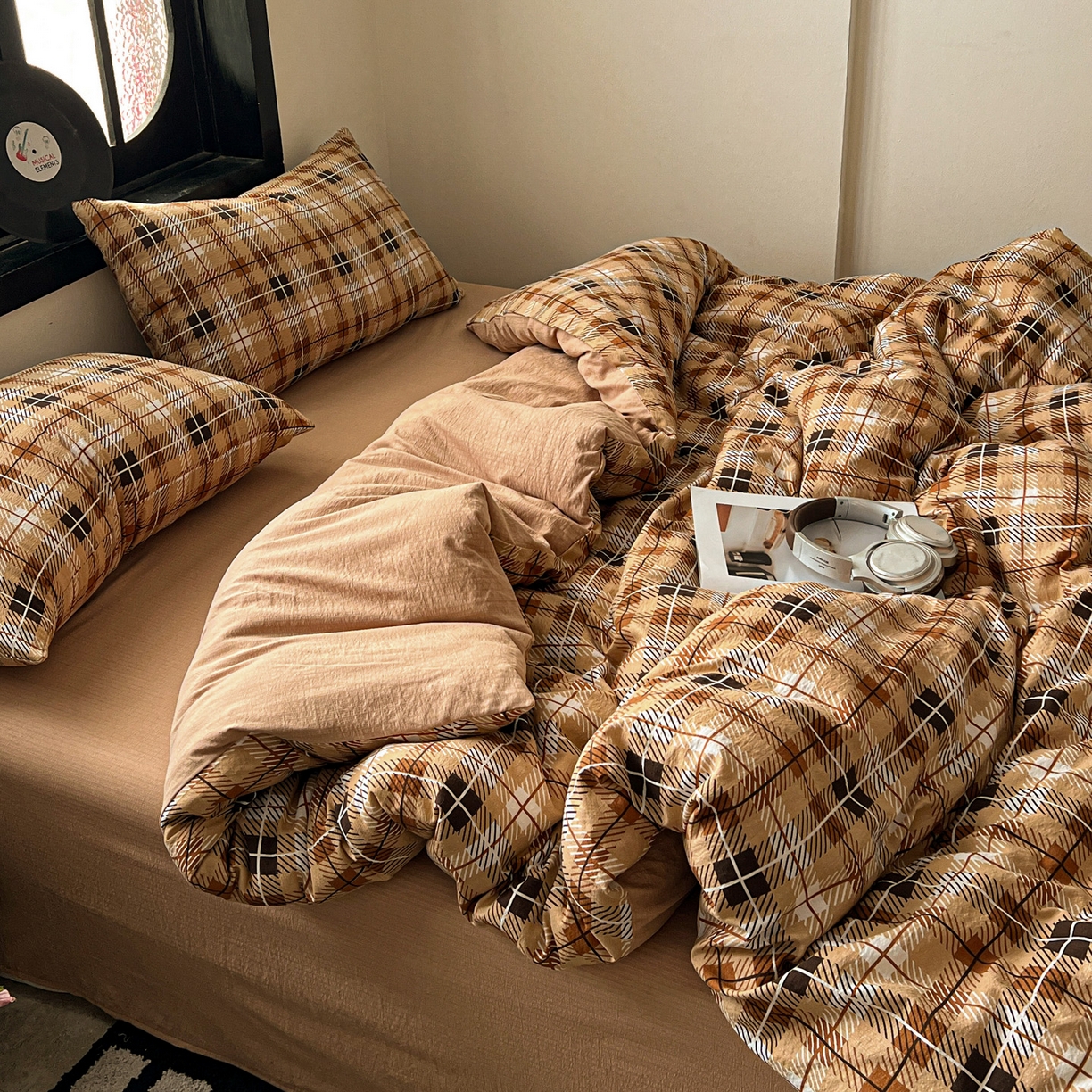 91家纺网 家纺一手货源 找家纺 花伞家居 2026新款中古风双层纱简约格纹系列（提供买家秀） 经典格子