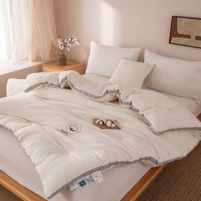 91家纺网 家纺一手货源 找家纺 圣梦莱羽绒家纺 2026新款A类棉花被夏被水洗棉春秋被7A抗菌被芯 米白