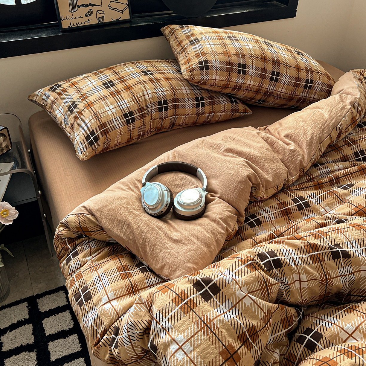 91家纺网 家纺一手货源 找家纺 花伞家居 2026新款中古风双层纱简约格纹系列（提供买家秀） 经典格子