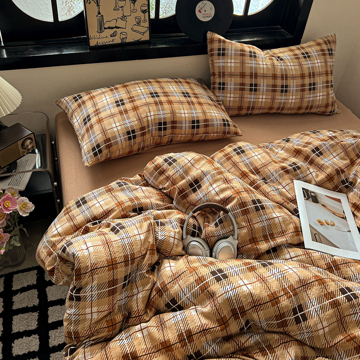 91家纺网 家纺一手货源 找家纺 花伞家居 2026新款中古风双层纱简约格纹系列（提供买家秀） 经典格子