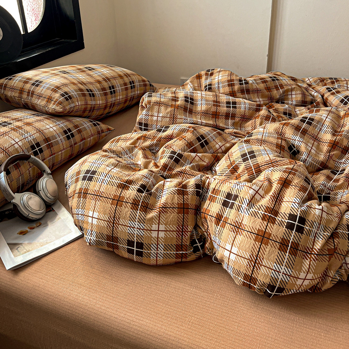 91家纺网 家纺一手货源 找家纺 花伞家居 2026新款中古风双层纱简约格纹系列（提供买家秀） 经典格子