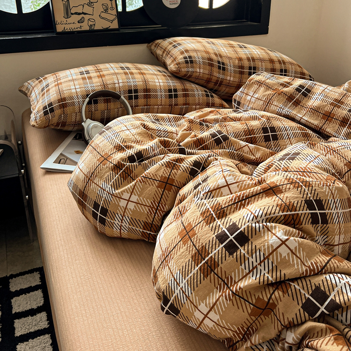 91家纺网 家纺一手货源 找家纺 花伞家居 2026新款中古风双层纱简约格纹系列（提供买家秀） 经典格子