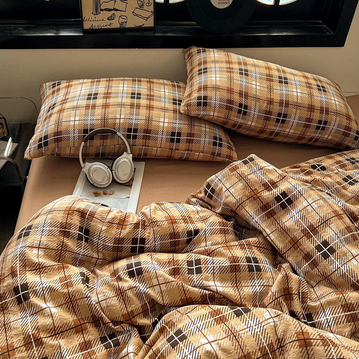 91家纺网 家纺一手货源 找家纺 花伞家居 2026新款中古风双层纱简约格纹系列（提供买家秀） 经典格子