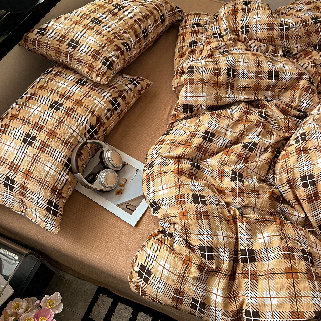 91家纺网 家纺一手货源 找家纺 花伞家居 2026新款中古风双层纱简约格纹系列（提供买家秀） 经典格子