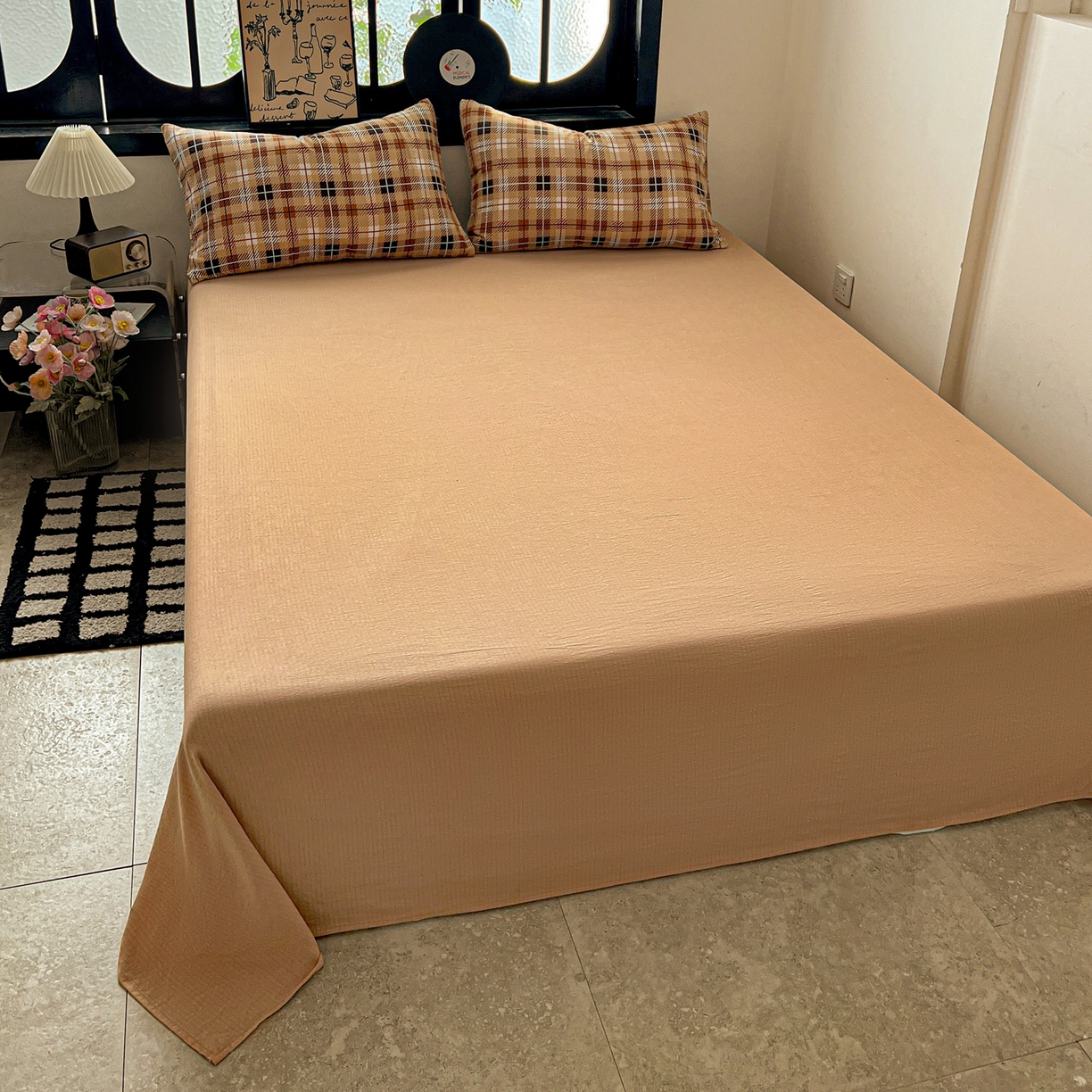 91家纺网 家纺一手货源 找家纺 花伞家居 2026新款中古风双层纱简约格纹系列（提供买家秀） 经典格子