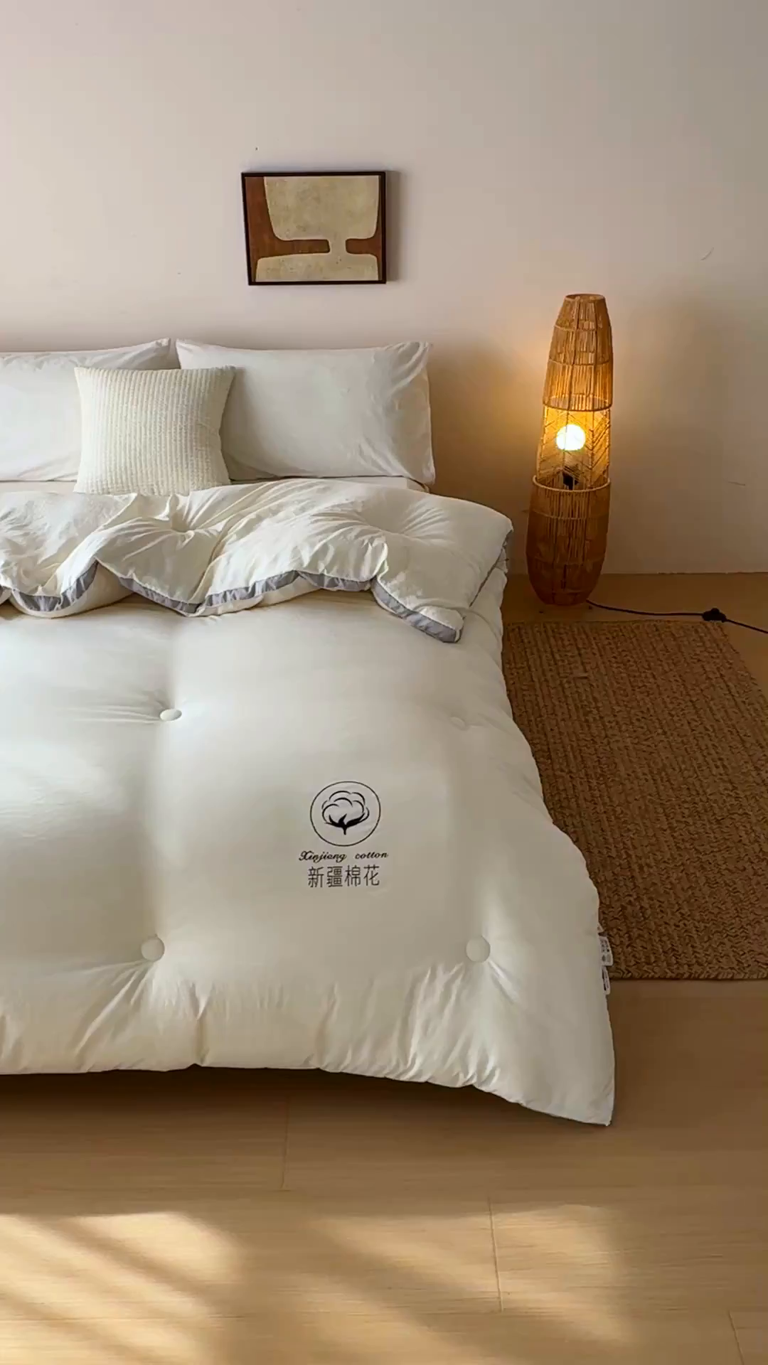 91家纺网 家纺一手货源 找家纺 圣梦莱羽绒家纺 2026新款A类棉花被夏被水洗棉春秋被7A抗菌被芯 米白