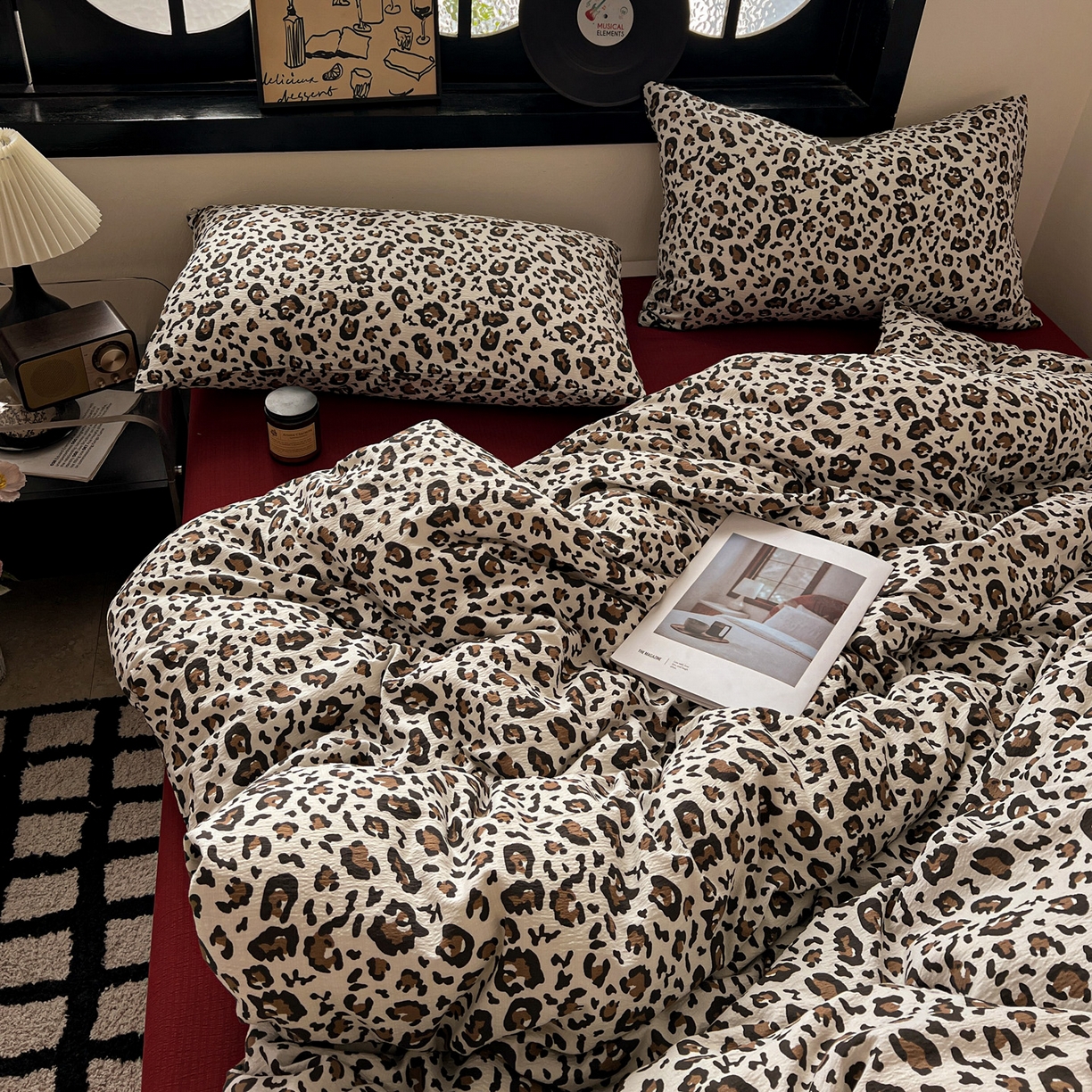 91家纺网 家纺一手货源 找家纺 花伞家居 2026新款中古风双层纱简约格纹系列（提供买家秀） 卡其豹纹