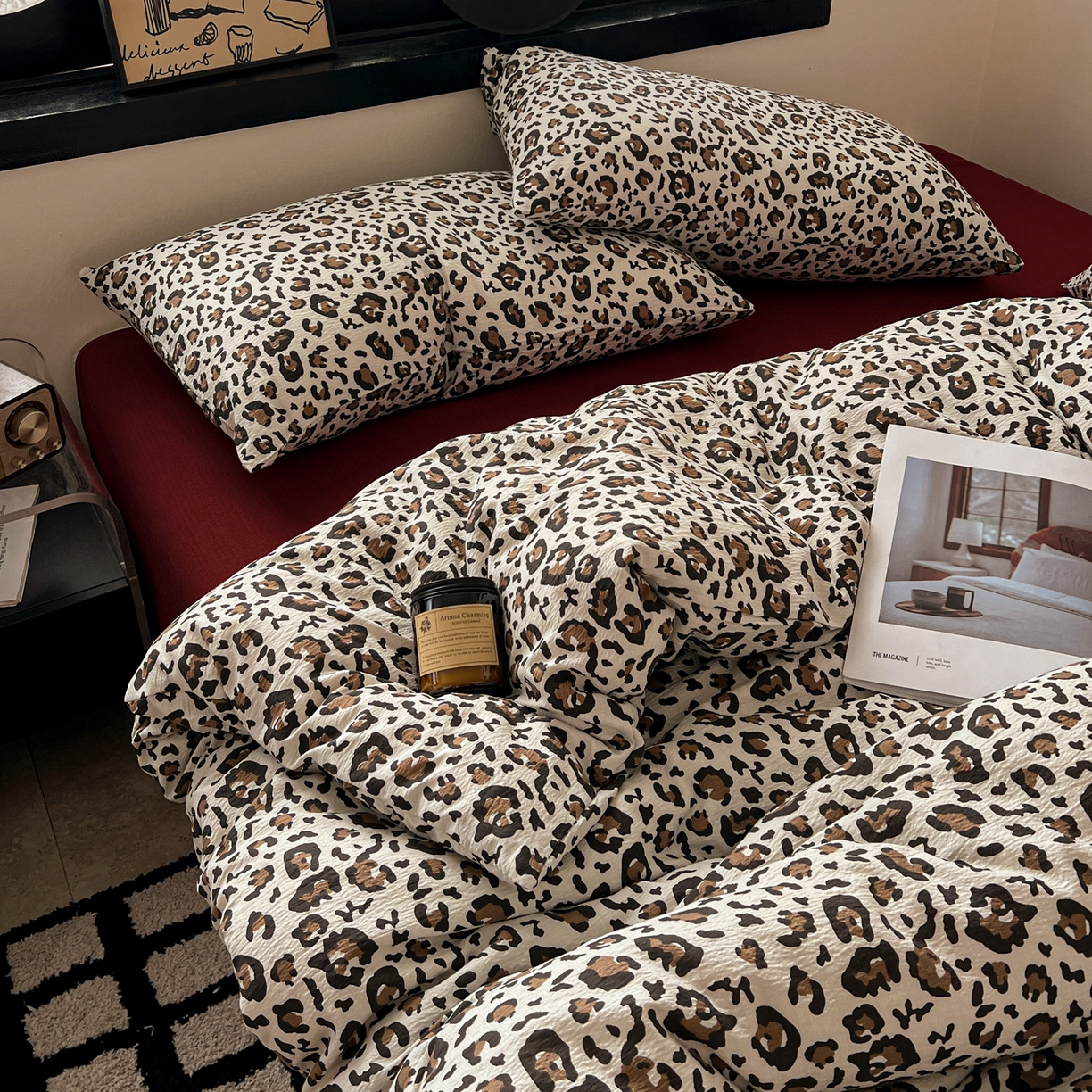 91家纺网 家纺一手货源 找家纺 花伞家居 2026新款中古风双层纱简约格纹系列（提供买家秀） 卡其豹纹