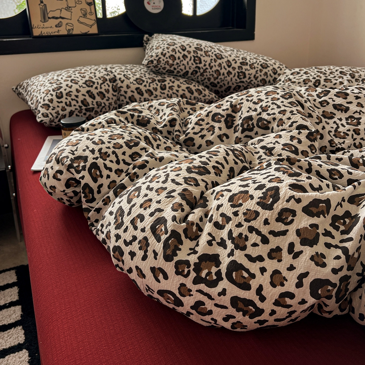 91家纺网 家纺一手货源 找家纺 花伞家居 2026新款中古风双层纱简约格纹系列（提供买家秀） 卡其豹纹