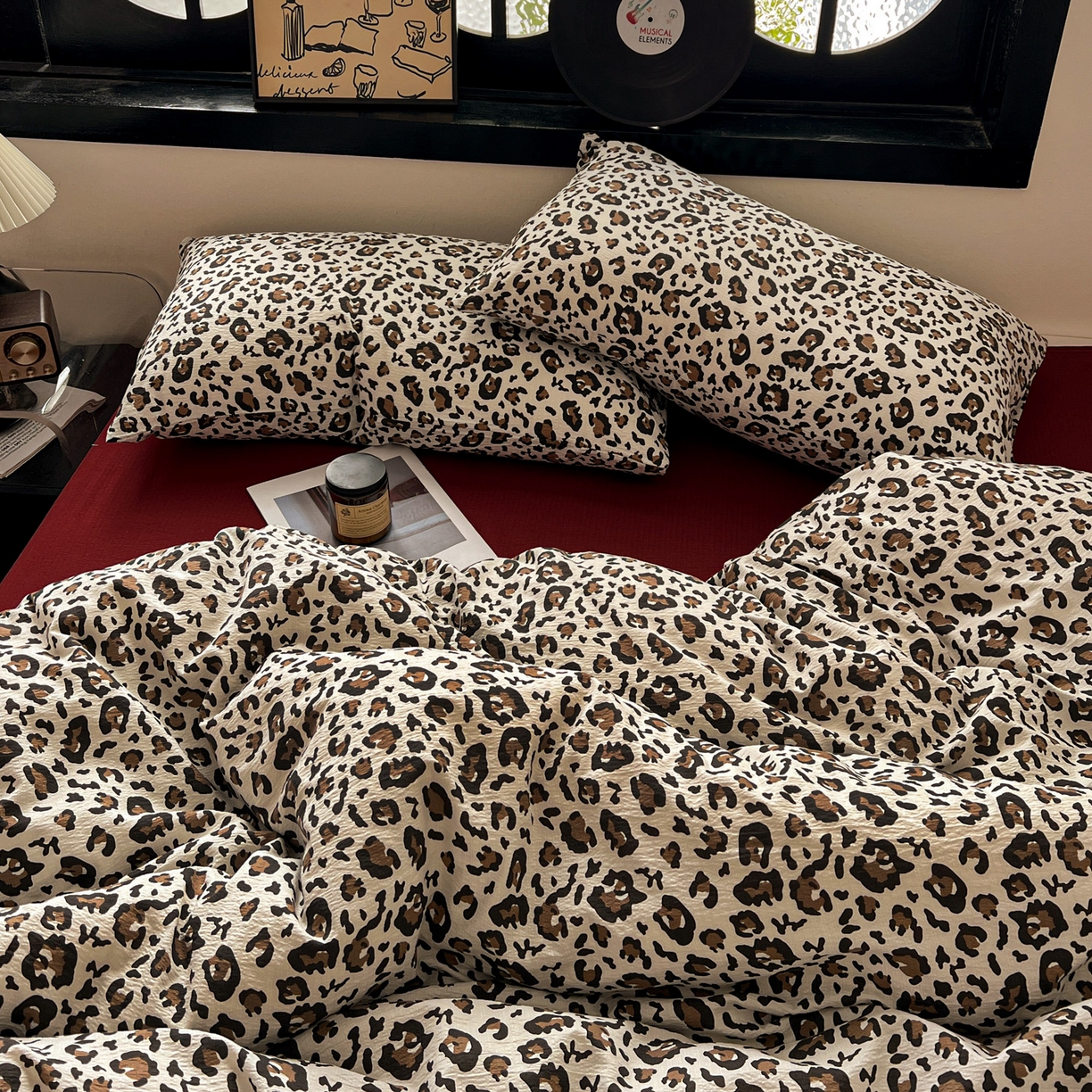 91家纺网 家纺一手货源 找家纺 花伞家居 2026新款中古风双层纱简约格纹系列（提供买家秀） 卡其豹纹