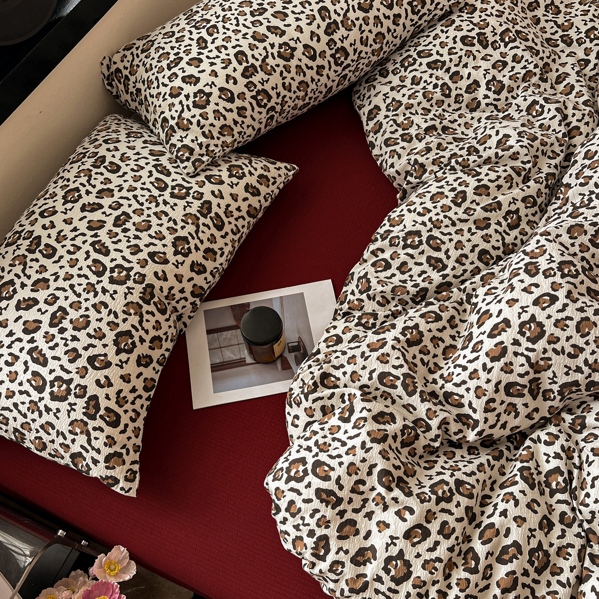 91家纺网 家纺一手货源 找家纺 花伞家居 2026新款中古风双层纱简约格纹系列（提供买家秀） 卡其豹纹