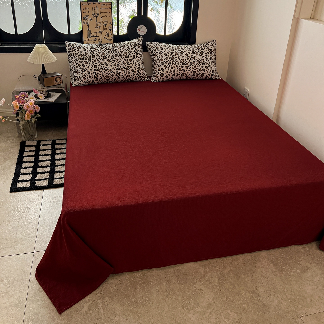 91家纺网 家纺一手货源 找家纺 花伞家居 2026新款中古风双层纱简约格纹系列（提供买家秀） 卡其豹纹