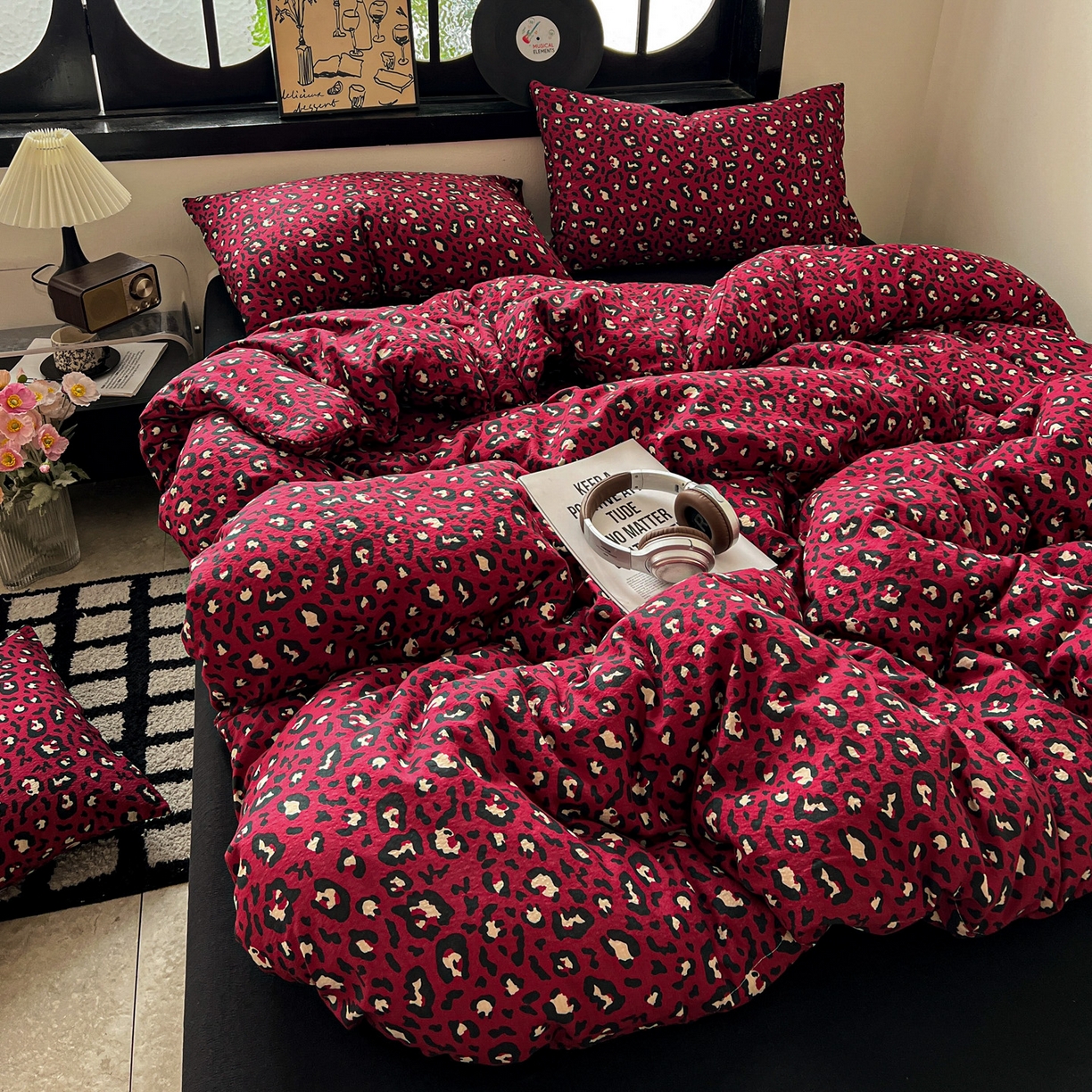 91家纺网 家纺一手货源 找家纺 花伞家居 2026新款中古风双层纱简约格纹系列（提供买家秀） 热情豹纹