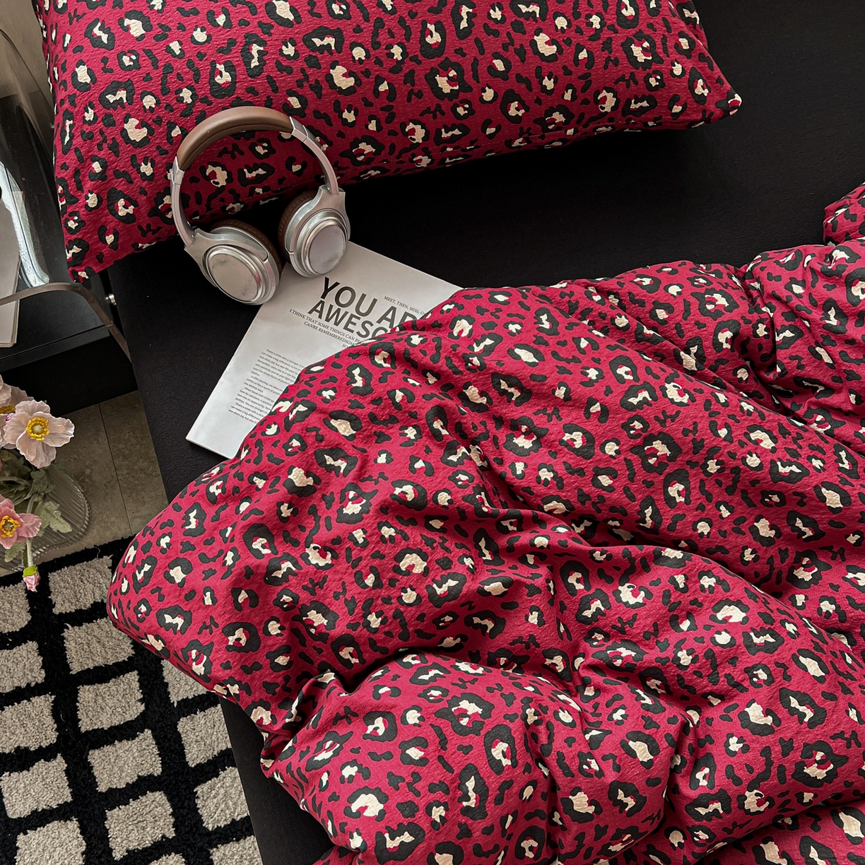 91家纺网 家纺一手货源 找家纺 花伞家居 2026新款中古风双层纱简约格纹系列（提供买家秀） 热情豹纹