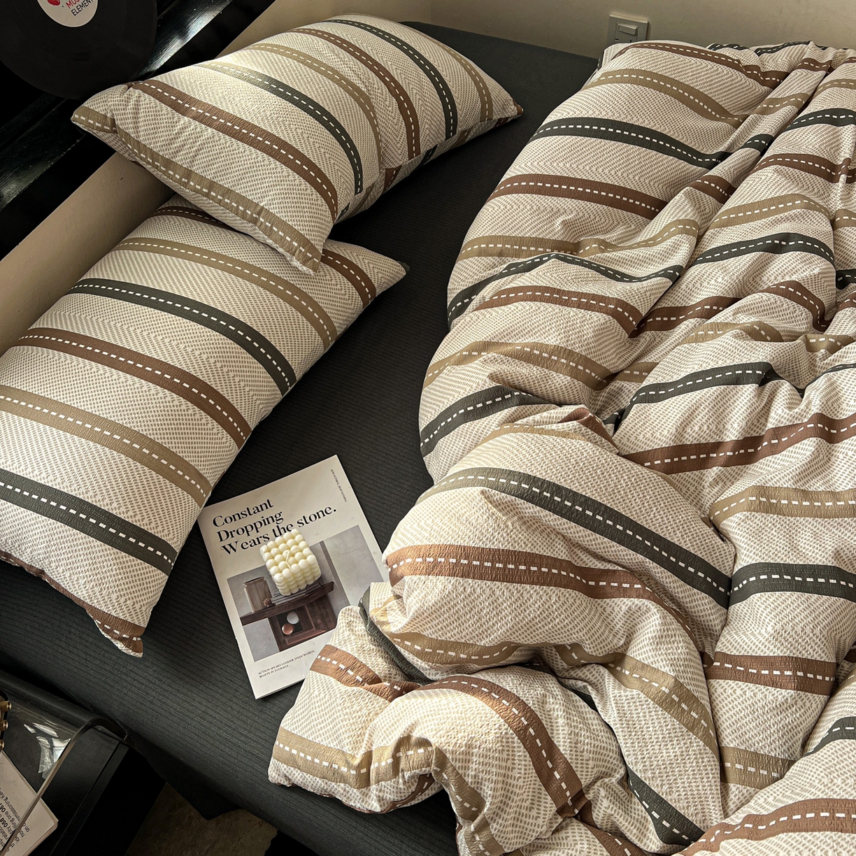 91家纺网 家纺一手货源 找家纺 花伞家居 2026新款中古风双层纱简约格纹系列（提供买家秀） 日系条纹