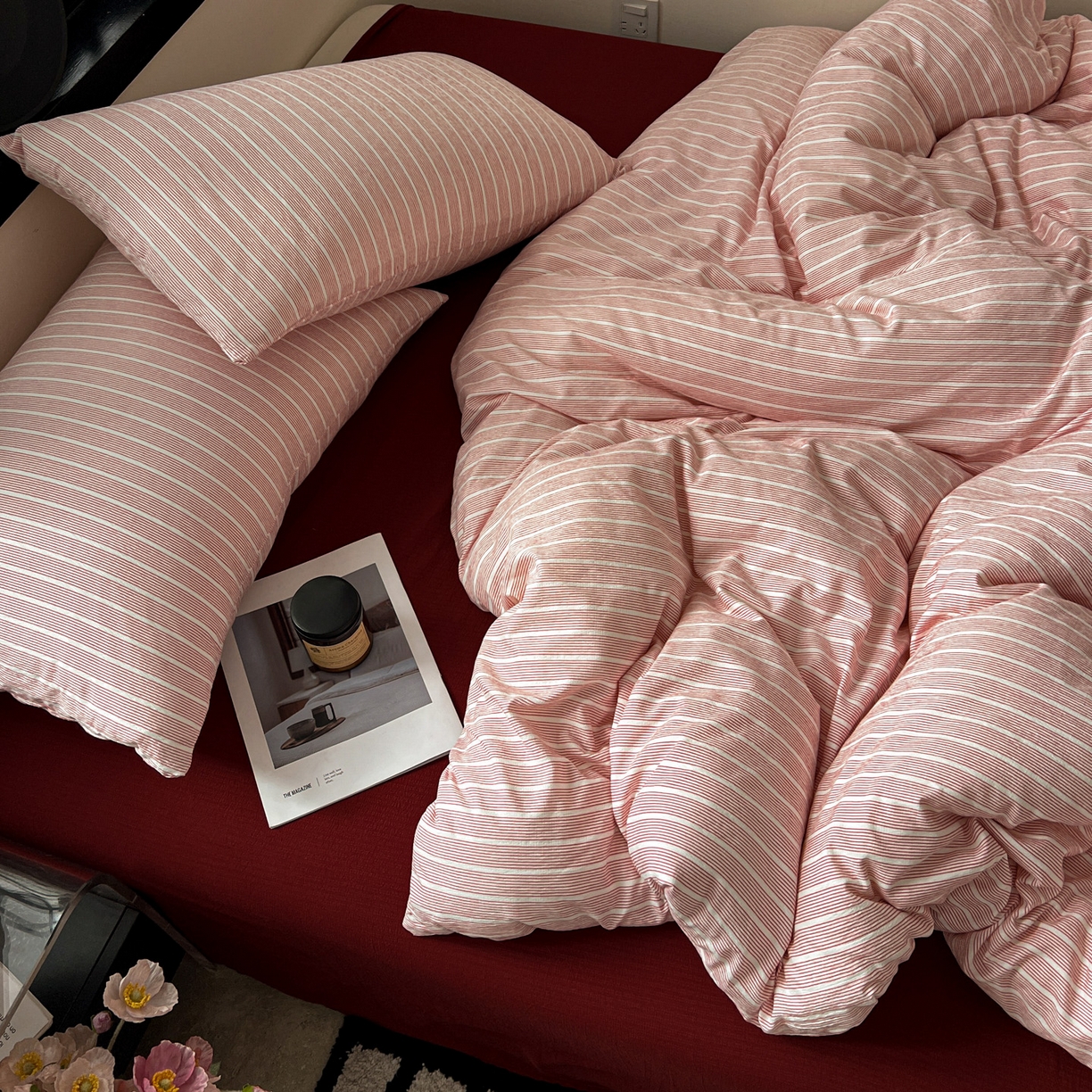 91家纺网 家纺一手货源 找家纺 花伞家居 2026新款中古风双层纱简约格纹系列（提供买家秀） 少女粉细条