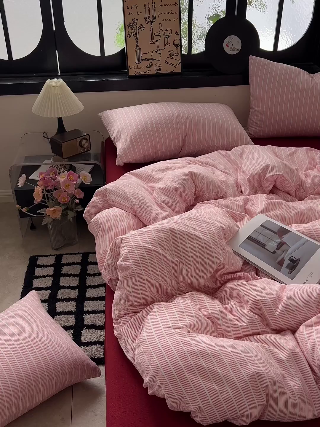 91家纺网 家纺一手货源 找家纺 花伞家居 2026新款中古风双层纱简约格纹系列（提供买家秀） 少女粉细条