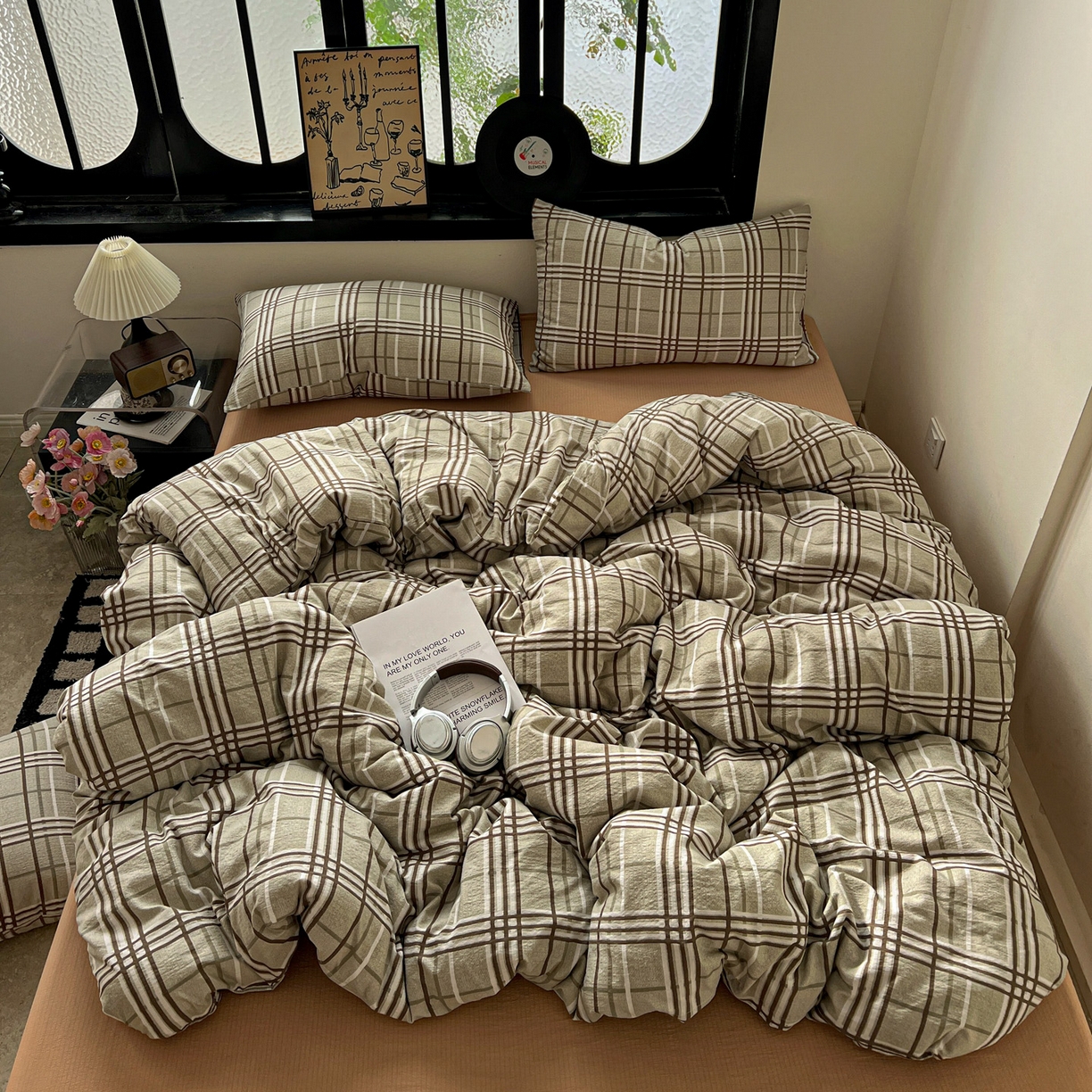 花伞家居 2026新款中古风双层纱简约格纹系列（提供买家秀） 英伦格纹