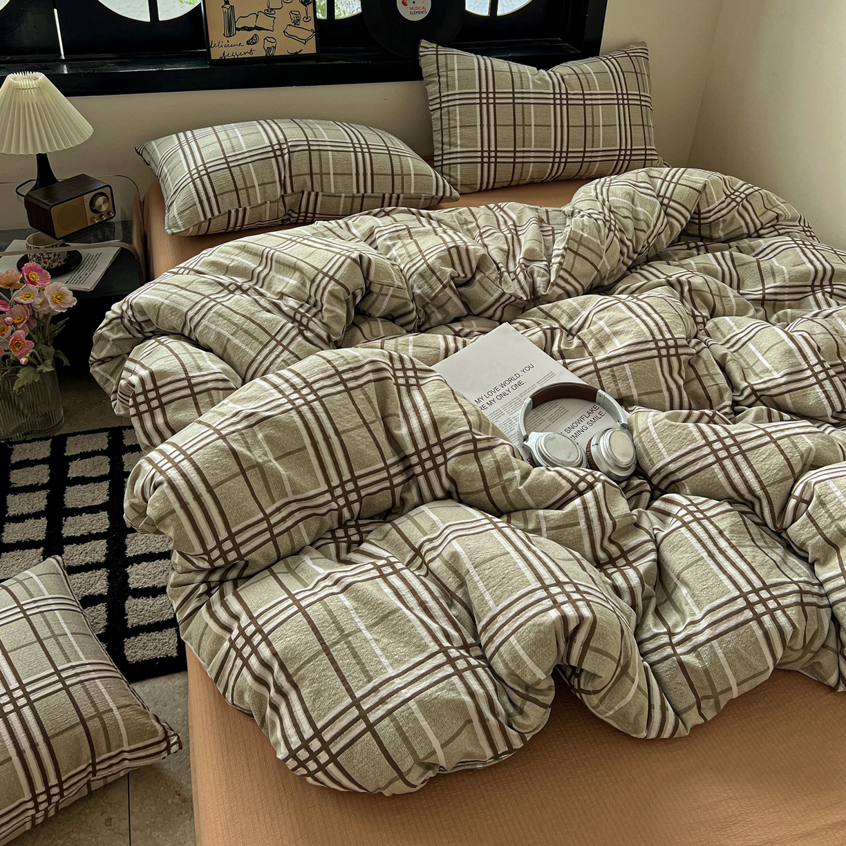 91家纺网 家纺一手货源 找家纺 花伞家居 2026新款中古风双层纱简约格纹系列（提供买家秀） 英伦格纹