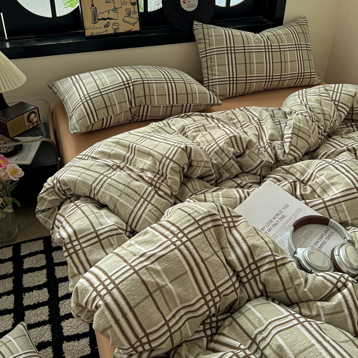 91家纺网 家纺一手货源 找家纺 花伞家居 2026新款中古风双层纱简约格纹系列（提供买家秀） 英伦格纹