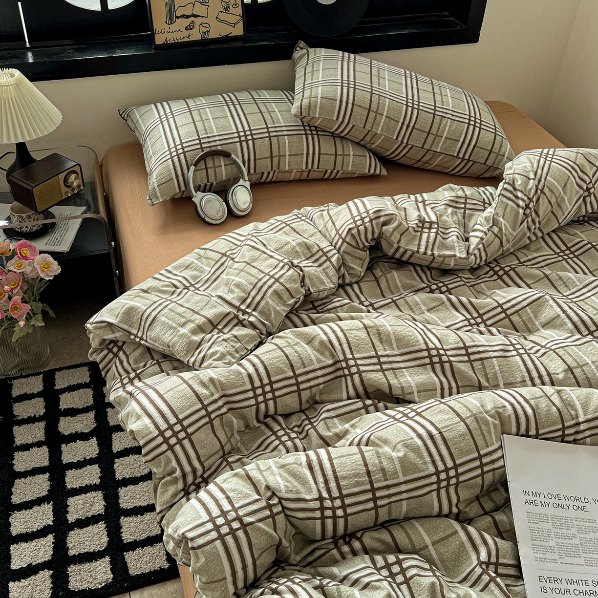 91家纺网 家纺一手货源 找家纺 花伞家居 2026新款中古风双层纱简约格纹系列（提供买家秀） 英伦格纹