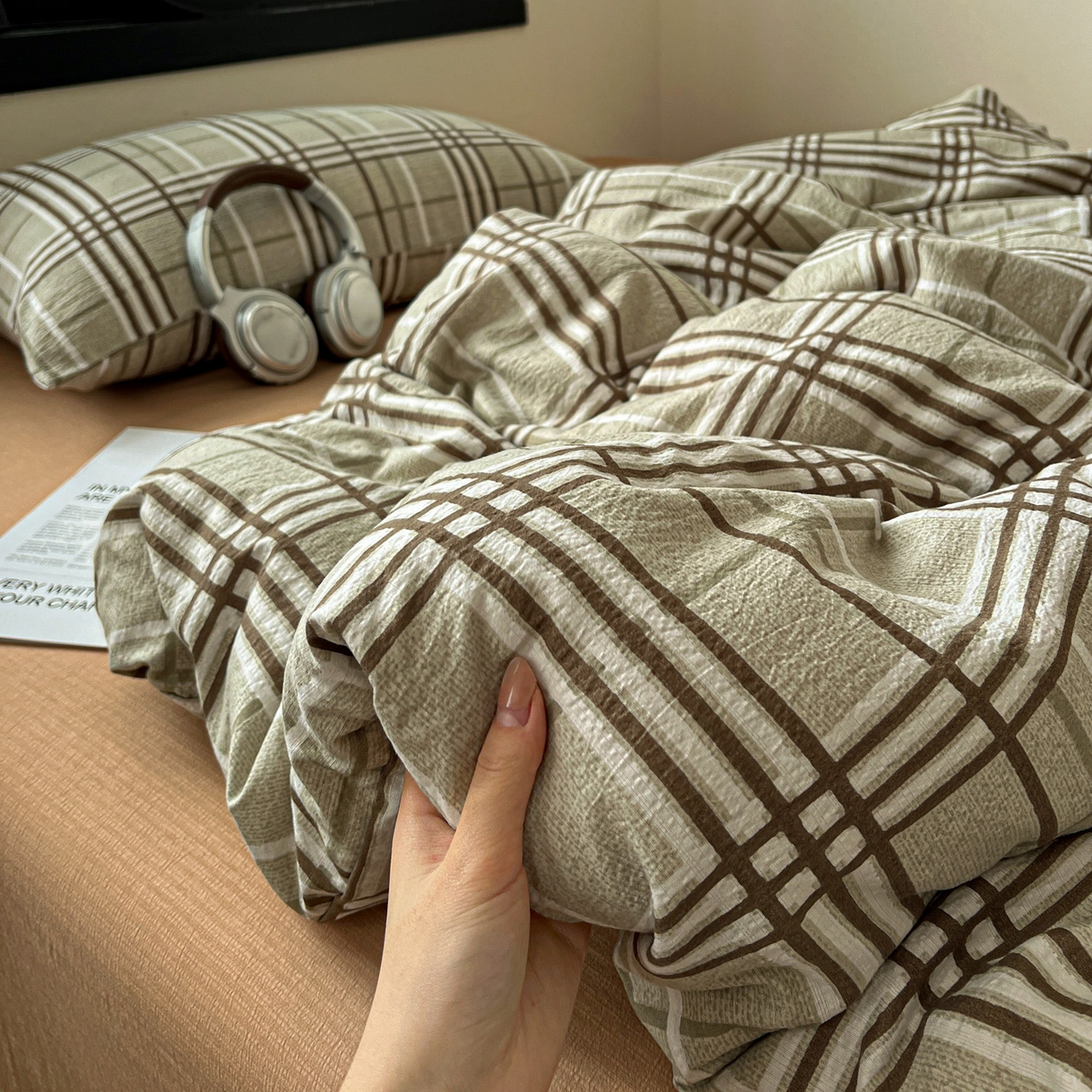 91家纺网 家纺一手货源 找家纺 花伞家居 2026新款中古风双层纱简约格纹系列（提供买家秀） 英伦格纹