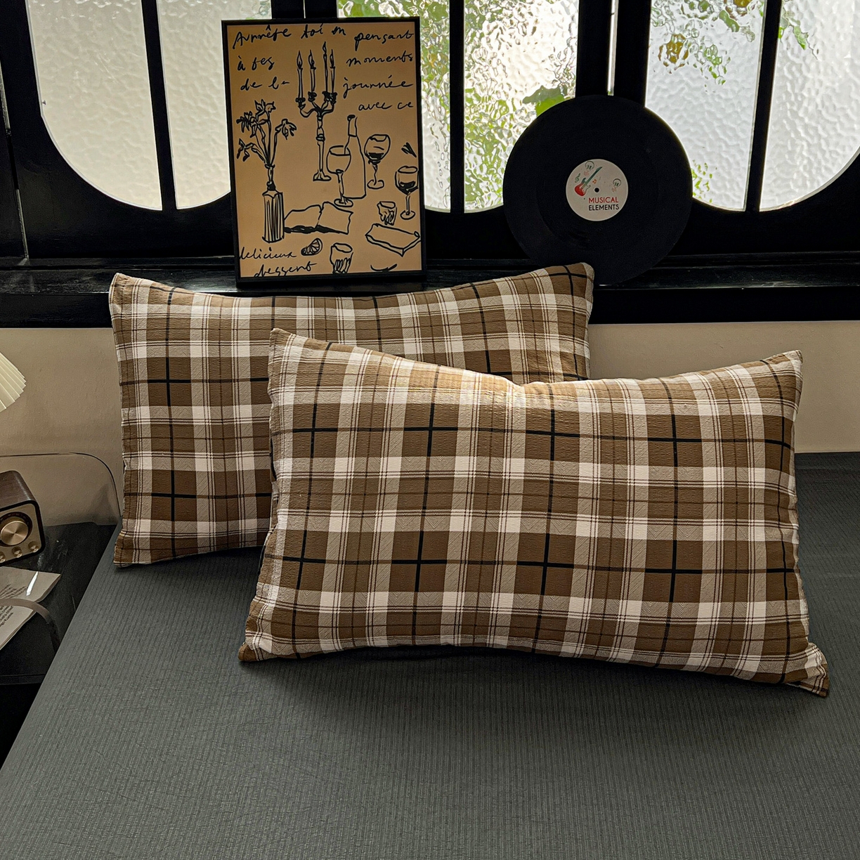 91家纺网 家纺一手货源 找家纺 花伞家居 2026新款中古风双层纱简约格纹系列（提供买家秀） 中古森系