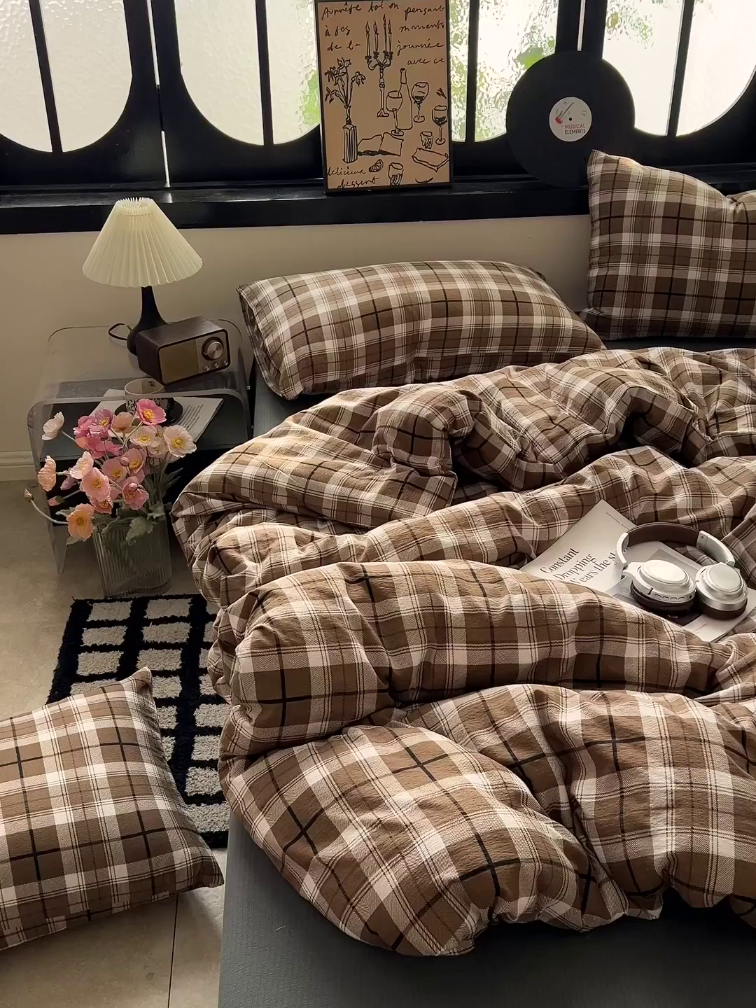 91家纺网 家纺一手货源 找家纺 花伞家居 2026新款中古风双层纱简约格纹系列（提供买家秀） 中古森系