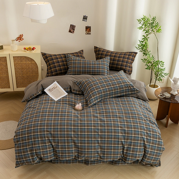 喜四方 2026新款全棉色织水洗棉四件套 苏格兰（兰咖）