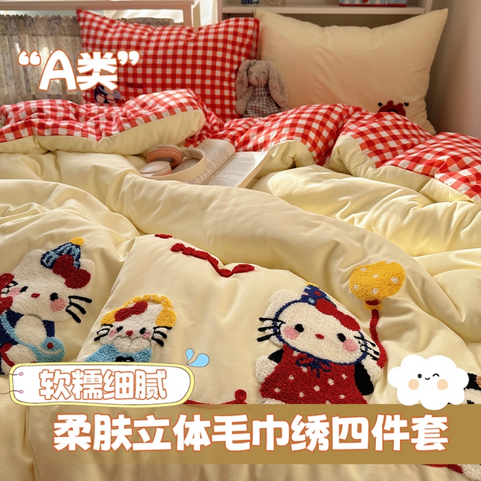 91家纺网 家纺一手货源 找家纺 （总）初念 2026新款2026超软糯可爱系毛巾绣四件套系列提供买家秀