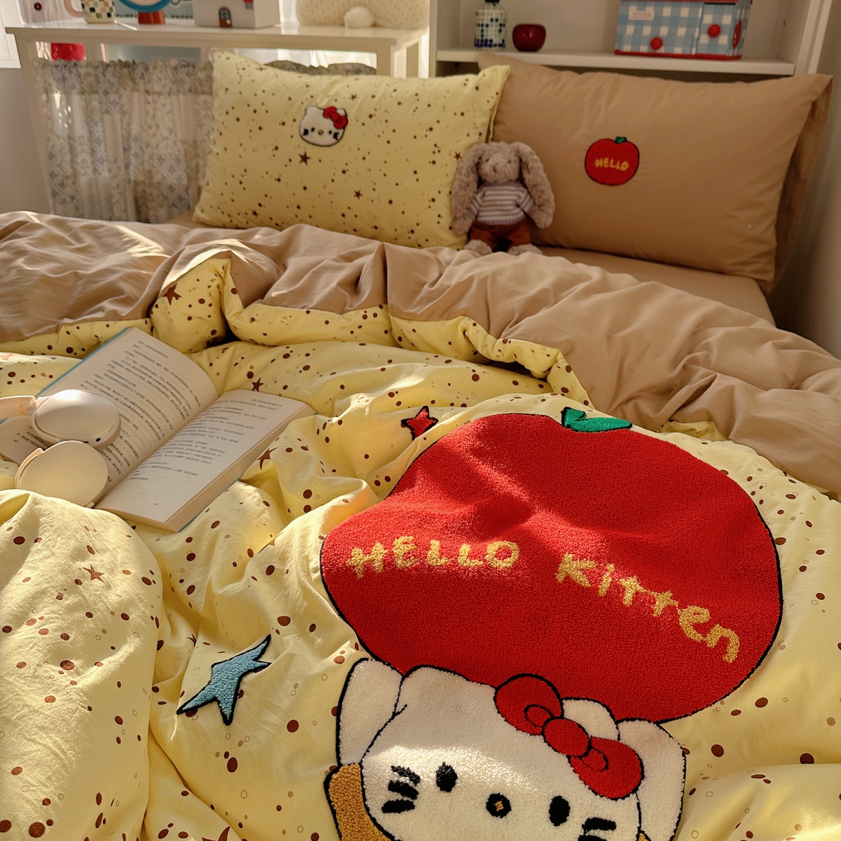 91家纺网 家纺一手货源 找家纺 初念 2026新款2026超软糯可爱系毛巾绣四件套系列提供买家秀 apple猫