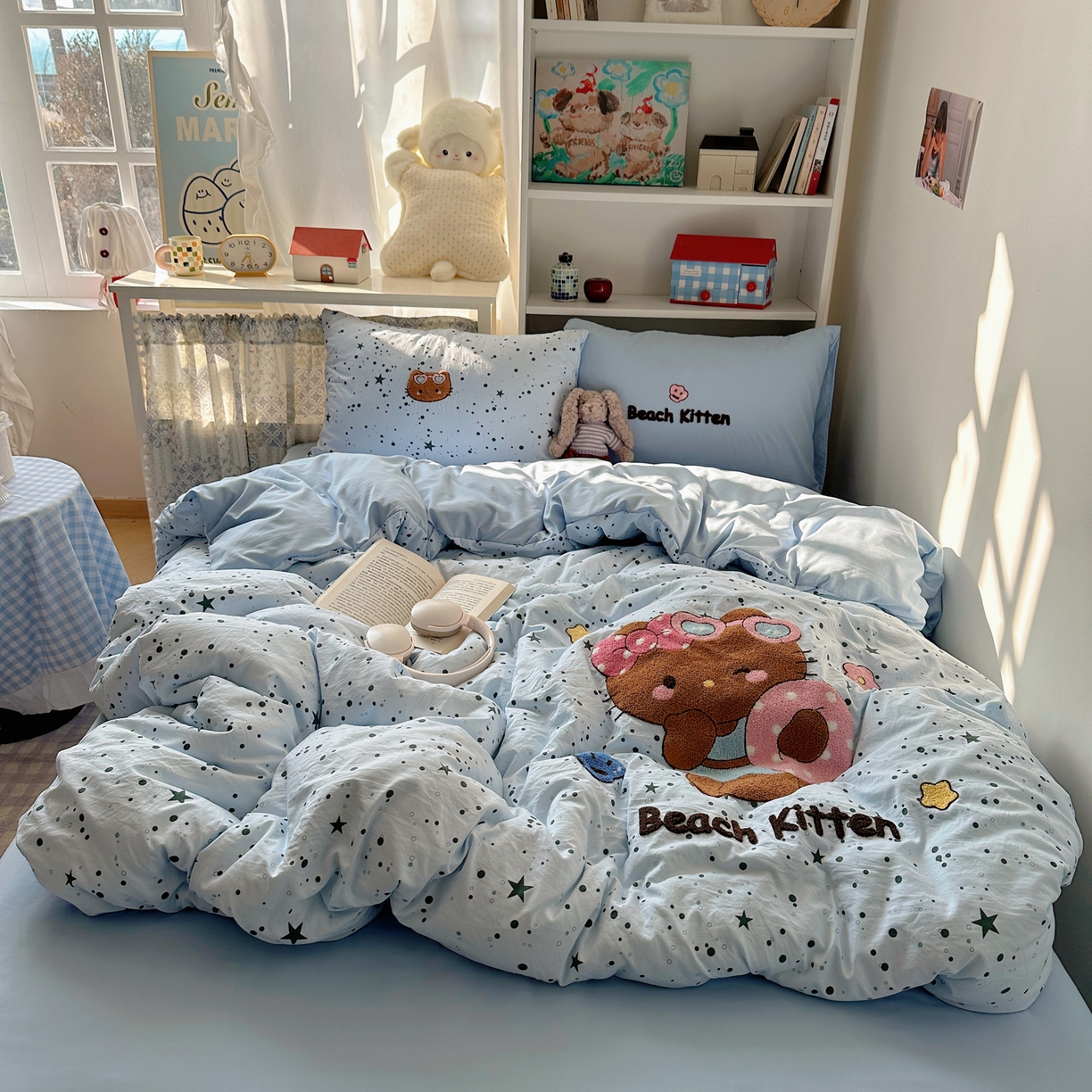 91家纺网 家纺一手货源 找家纺 初念 2026新款2026超软糯可爱系毛巾绣四件套系列提供买家秀 kt猫派对