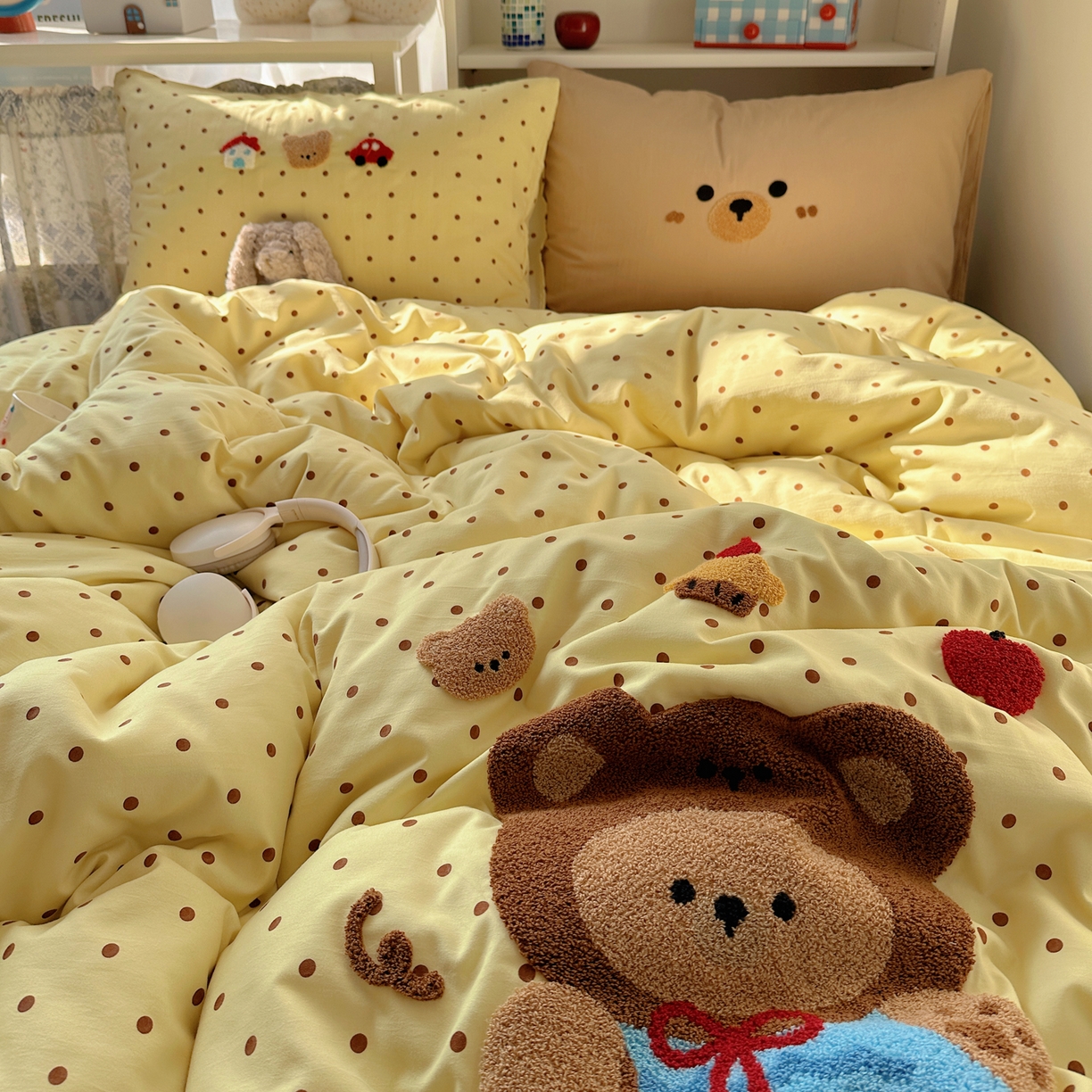 91家纺网 家纺一手货源 找家纺 初念 2026新款2026超软糯可爱系毛巾绣四件套系列提供买家秀 嘟嘟小熊