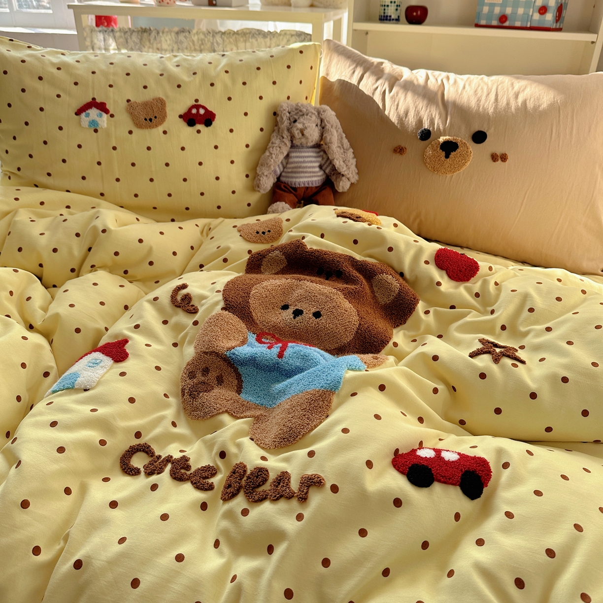 91家纺网 家纺一手货源 找家纺 初念 2026新款2026超软糯可爱系毛巾绣四件套系列提供买家秀 嘟嘟小熊