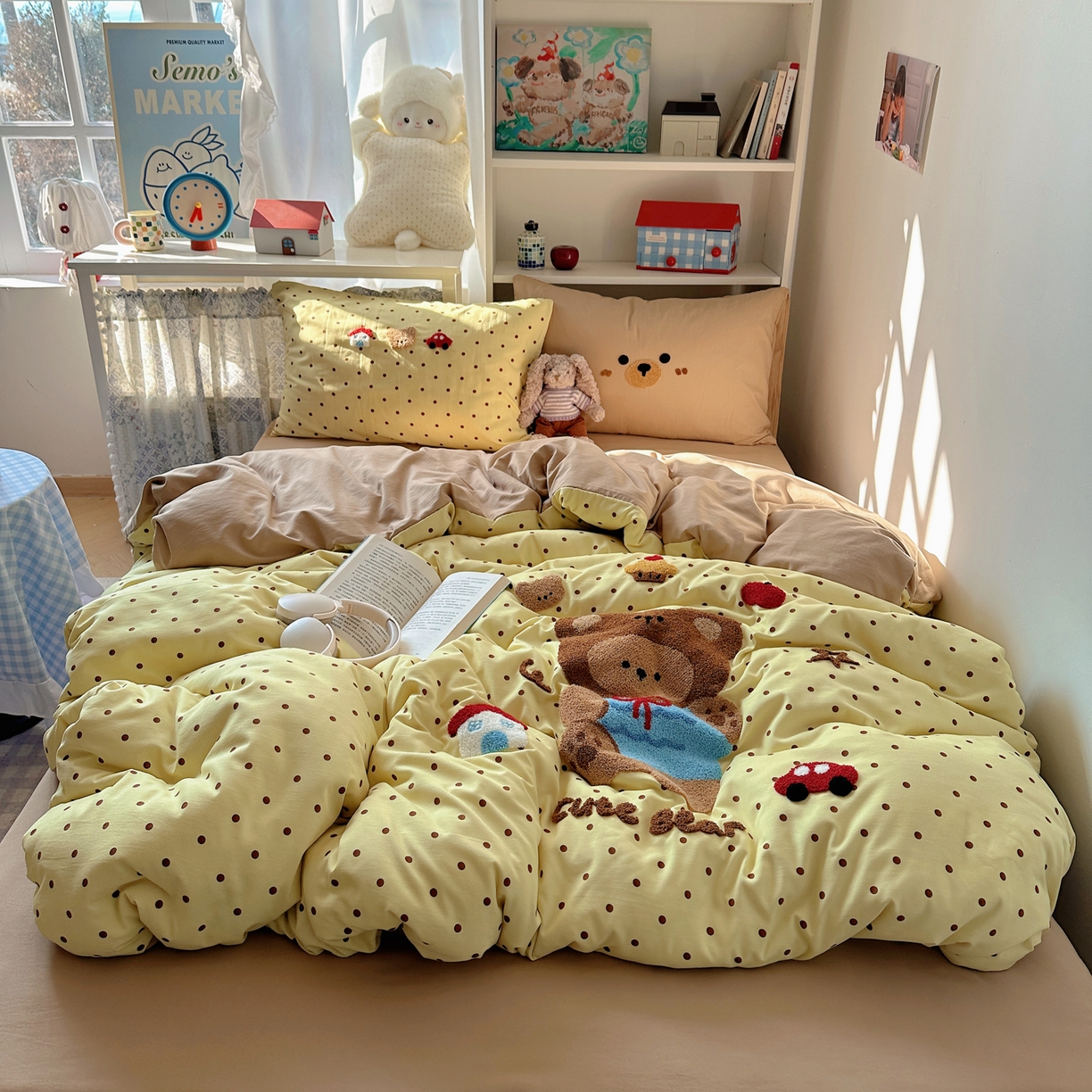 91家纺网 家纺一手货源 找家纺 初念 2026新款2026超软糯可爱系毛巾绣四件套系列提供买家秀 嘟嘟小熊