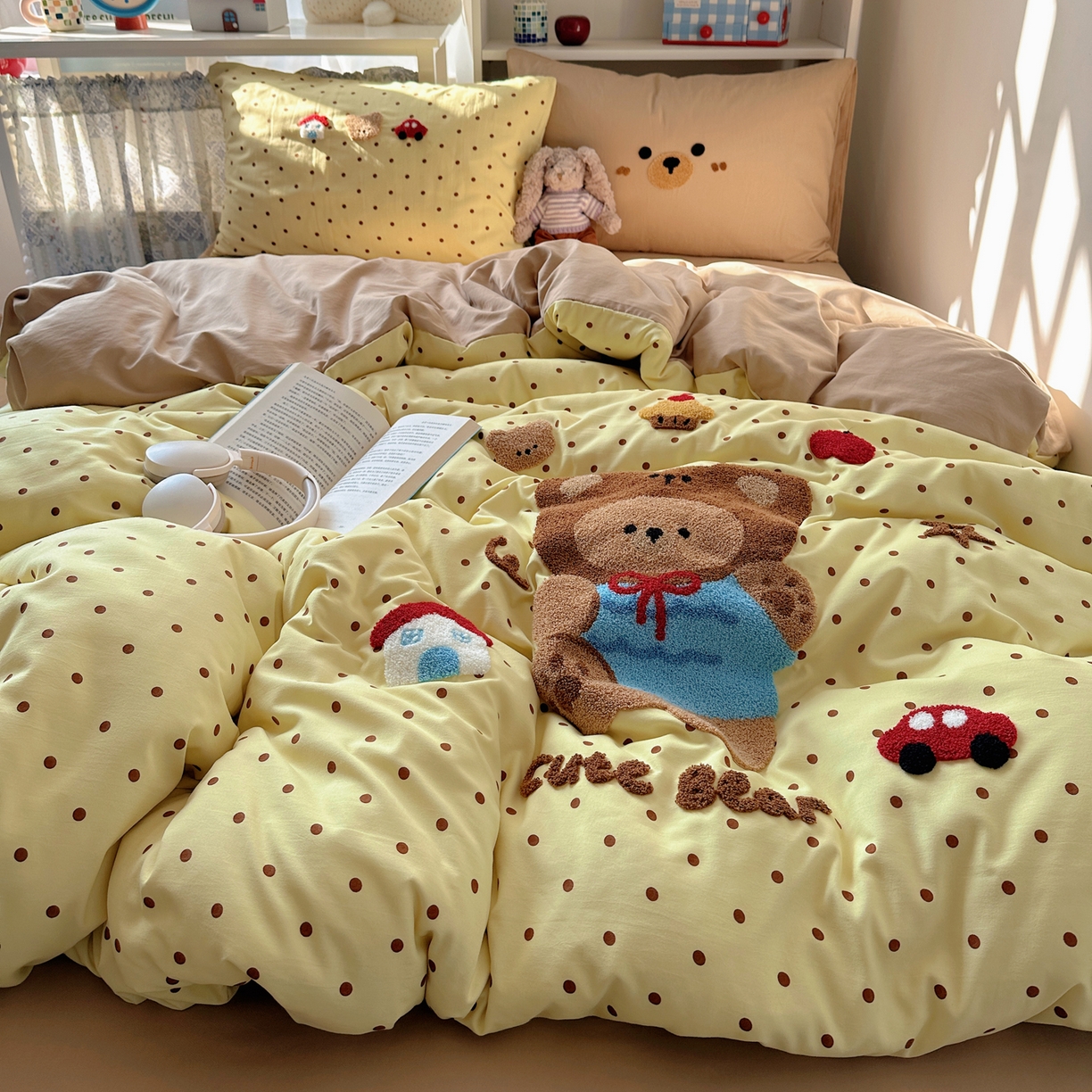 91家纺网 家纺一手货源 找家纺 初念 2026新款2026超软糯可爱系毛巾绣四件套系列提供买家秀 嘟嘟小熊