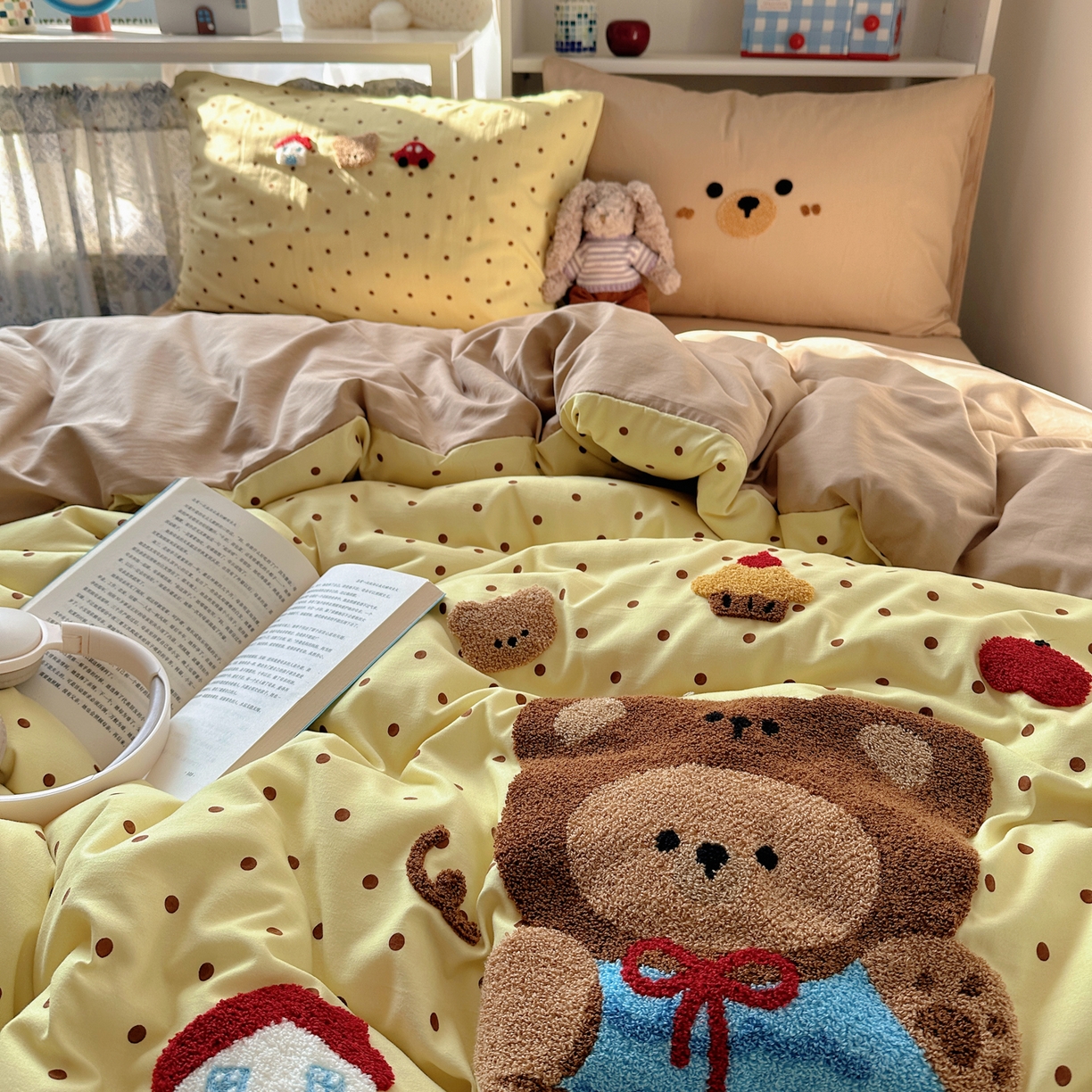 91家纺网 家纺一手货源 找家纺 初念 2026新款2026超软糯可爱系毛巾绣四件套系列提供买家秀 嘟嘟小熊