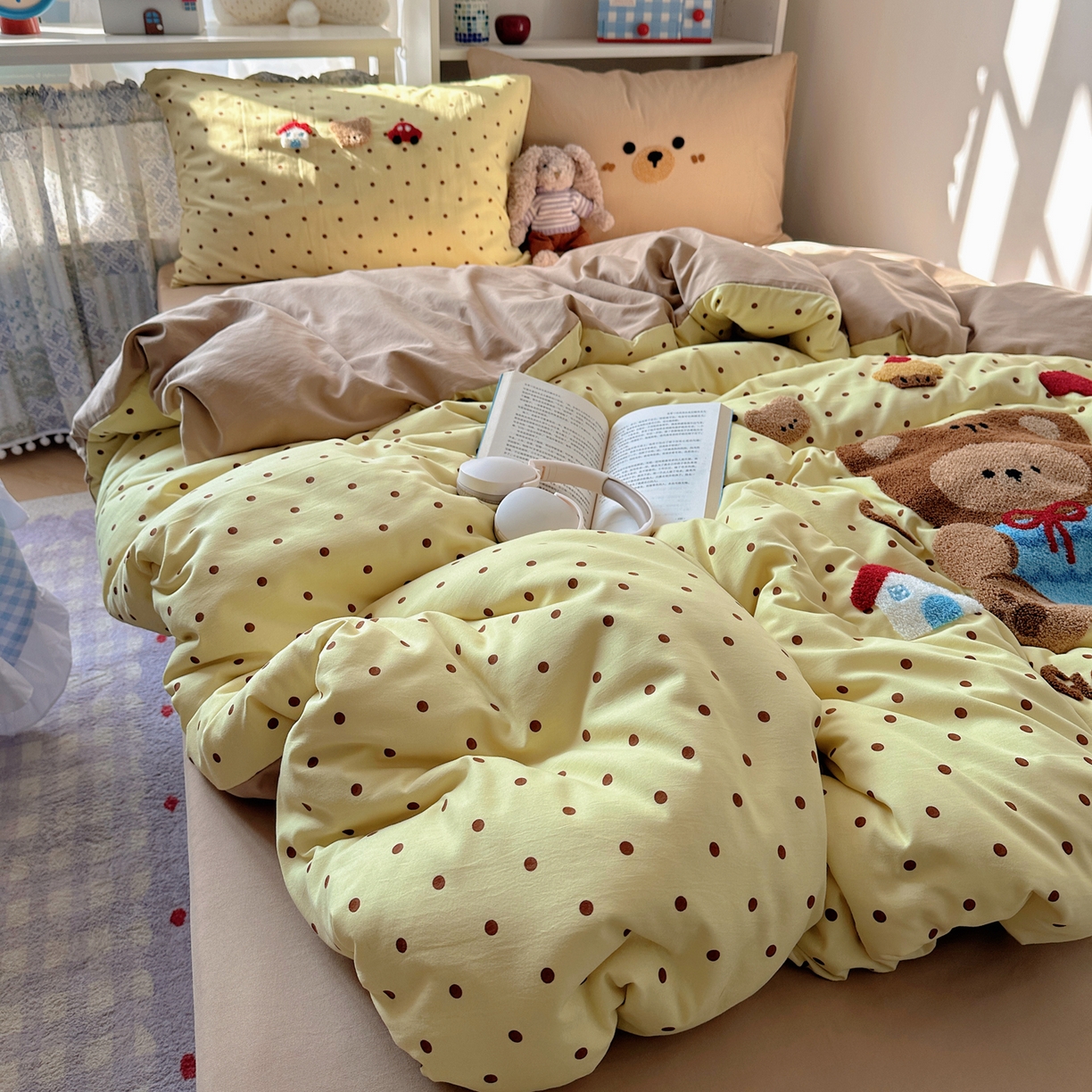 91家纺网 家纺一手货源 找家纺 初念 2026新款2026超软糯可爱系毛巾绣四件套系列提供买家秀 嘟嘟小熊