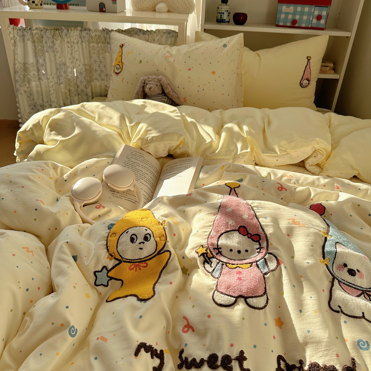 91家纺网 家纺一手货源 找家纺 初念 2026新款2026超软糯可爱系毛巾绣四件套系列提供买家秀 欢喜朋友拉