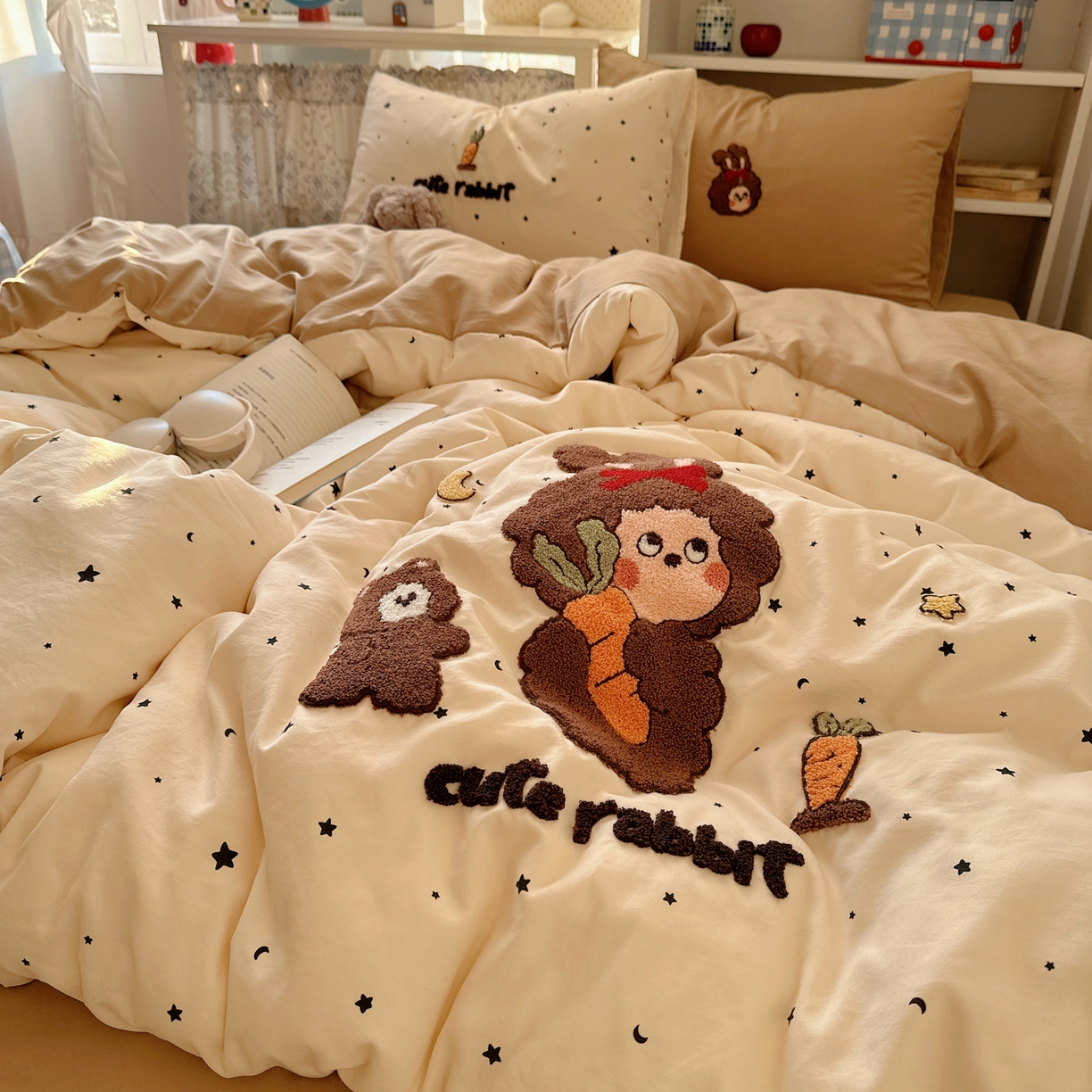 91家纺网 家纺一手货源 找家纺 初念 2026新款2026超软糯可爱系毛巾绣四件套系列提供买家秀 萝卜星星呀