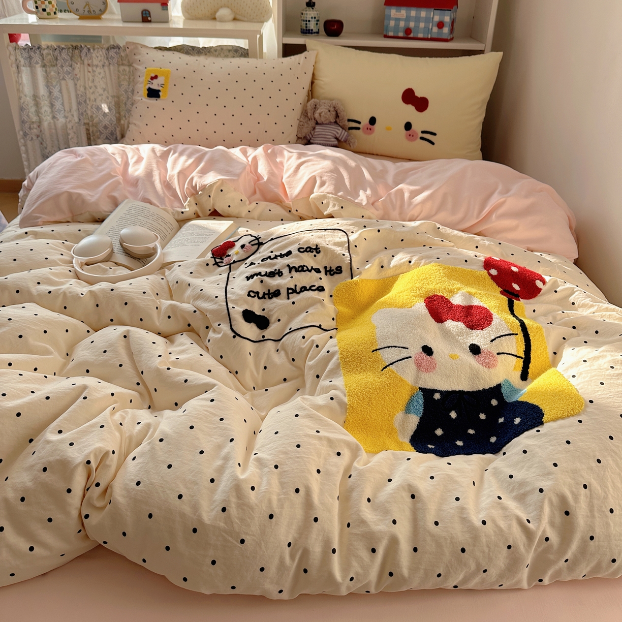 91家纺网 家纺一手货源 找家纺 初念 2026新款2026超软糯可爱系毛巾绣四件套系列提供买家秀 猫咪气球