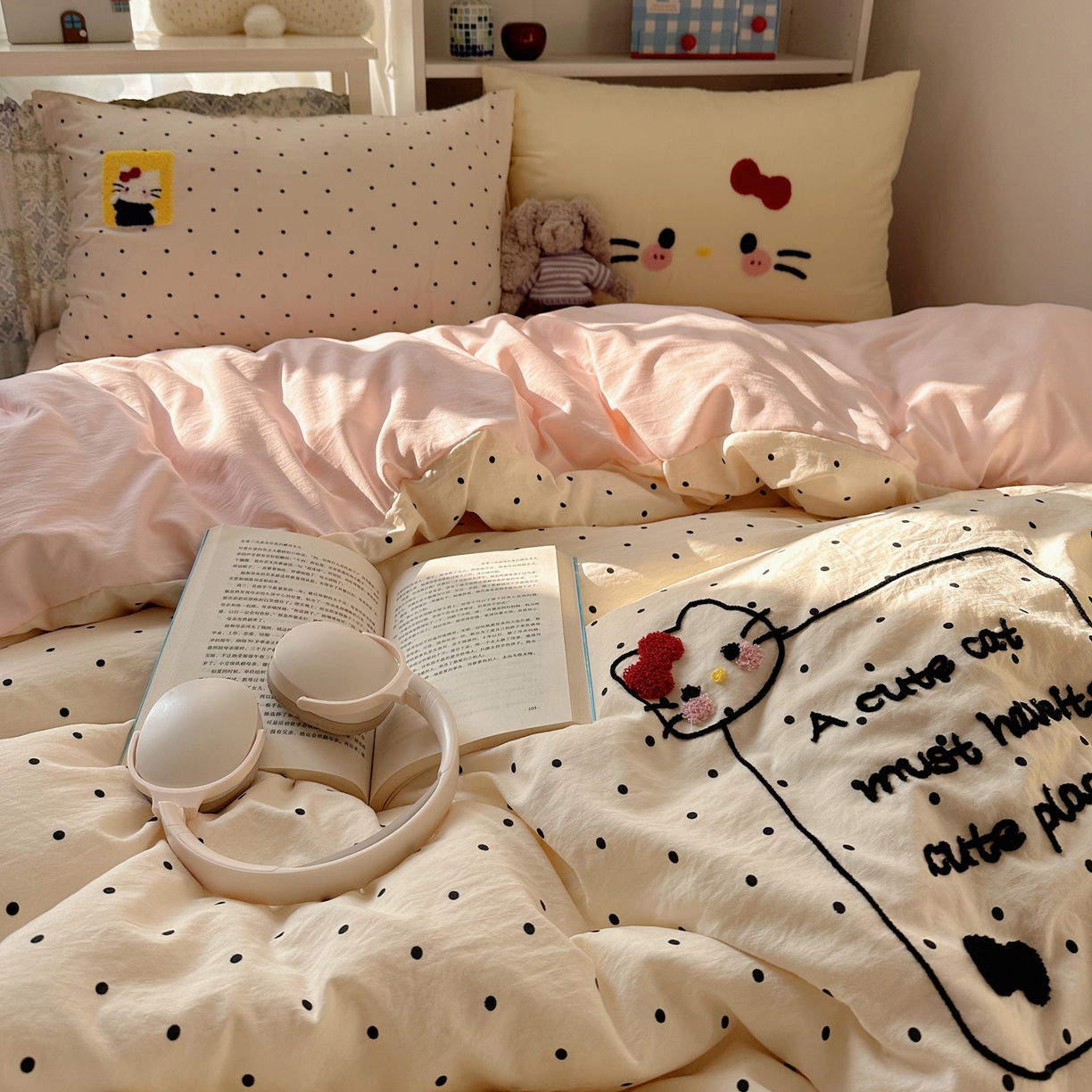 91家纺网 家纺一手货源 找家纺 初念 2026新款2026超软糯可爱系毛巾绣四件套系列提供买家秀 猫咪气球