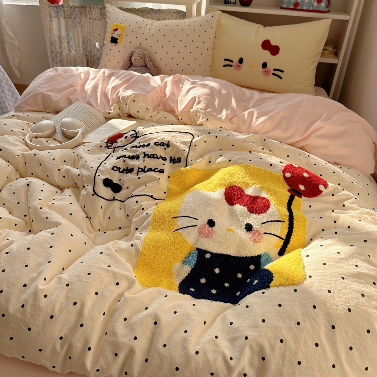 91家纺网 家纺一手货源 找家纺 初念 2026新款2026超软糯可爱系毛巾绣四件套系列提供买家秀 猫咪气球