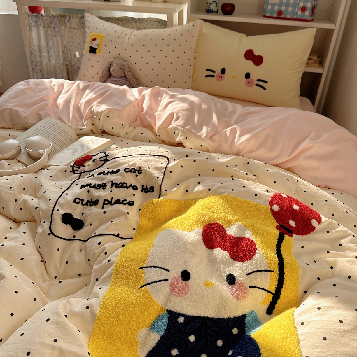 91家纺网 家纺一手货源 找家纺 初念 2026新款2026超软糯可爱系毛巾绣四件套系列提供买家秀 猫咪气球