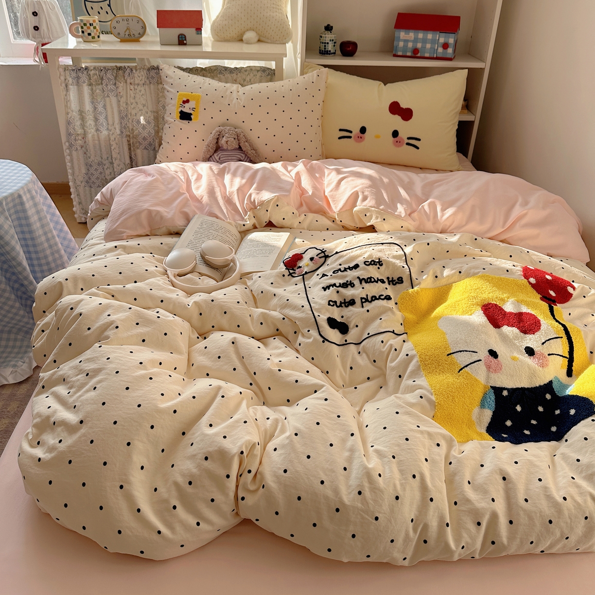 91家纺网 家纺一手货源 找家纺 初念 2026新款2026超软糯可爱系毛巾绣四件套系列提供买家秀 猫咪气球