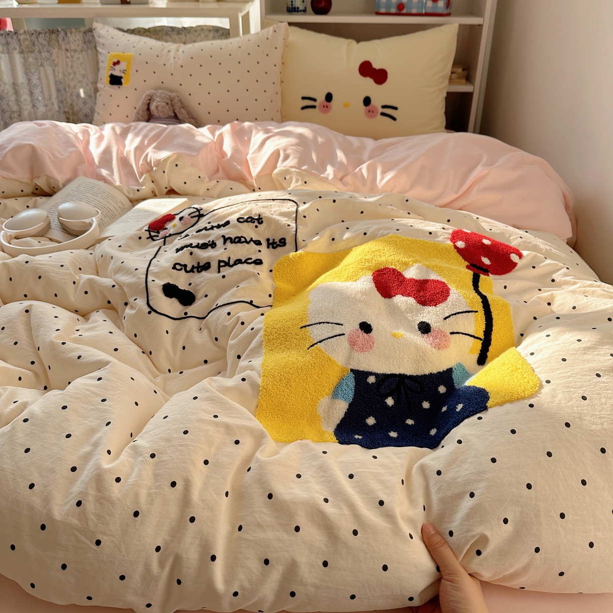 91家纺网 家纺一手货源 找家纺 初念 2026新款2026超软糯可爱系毛巾绣四件套系列提供买家秀 猫咪气球